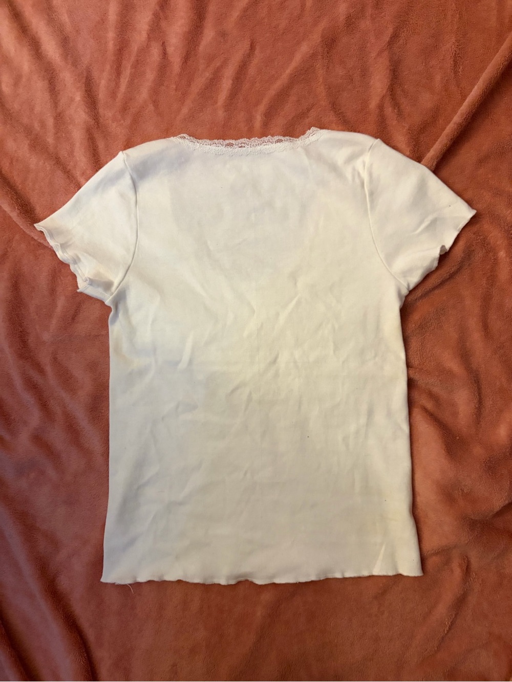 Brandy Melville Lace-Trim Short Sleeve Women's Top - White - Picture 2 of 3